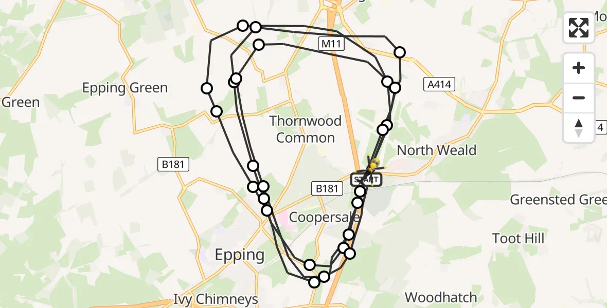 Flight path map showing Police Helicopter route from North Weald Airfield to Coopersale
