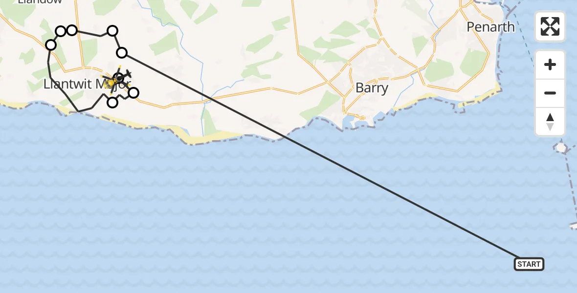 Flight path map showing Police Helicopter route from Bristol Channel to Boverton