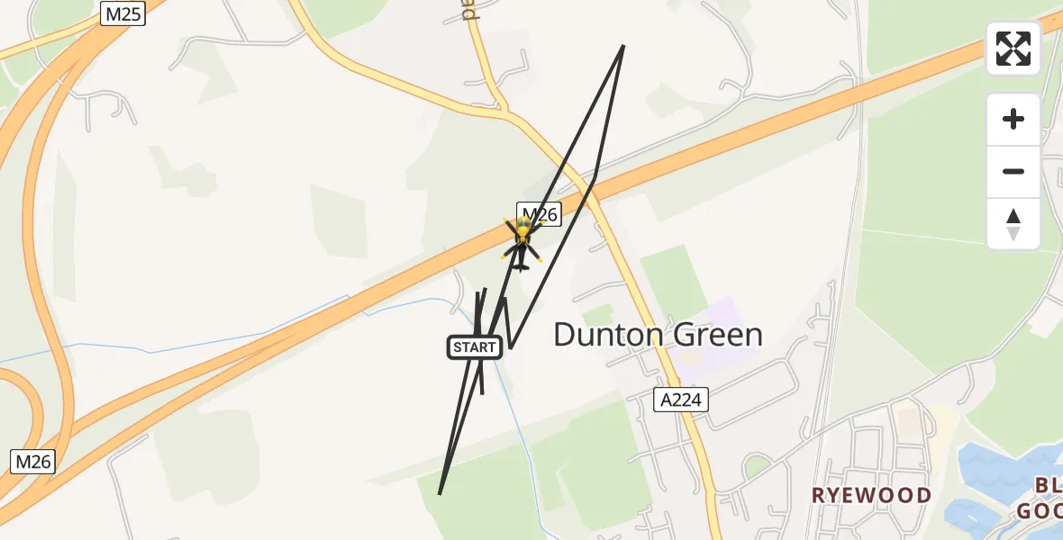 Flight path map showing Police Helicopter route from Sevenoaks to Sevenoaks