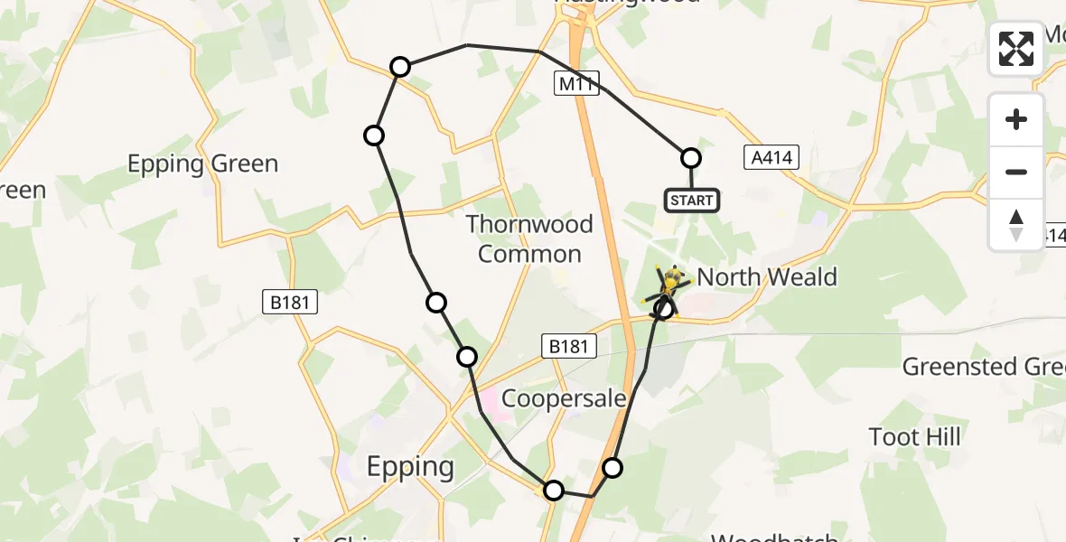 Flight route Police Helicopter North Weald Airfield - North Weald Airfield, 29 April 2026, 19:18
