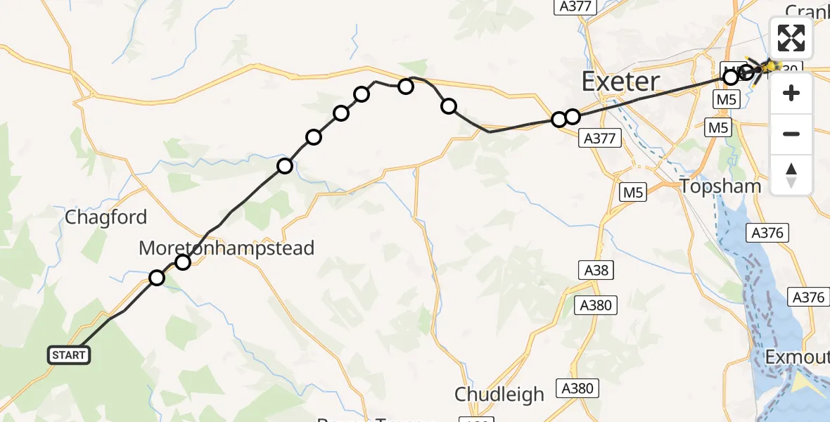 Flight route Police Helicopter Teignbridge - East Devon, 29 April 2026, 19:28