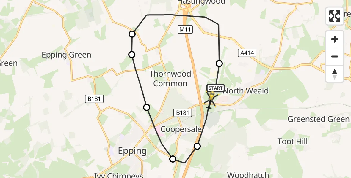 Flight route Police Helicopter North Weald Airfield - North Weald Airfield, 29 April 2026, 19:29