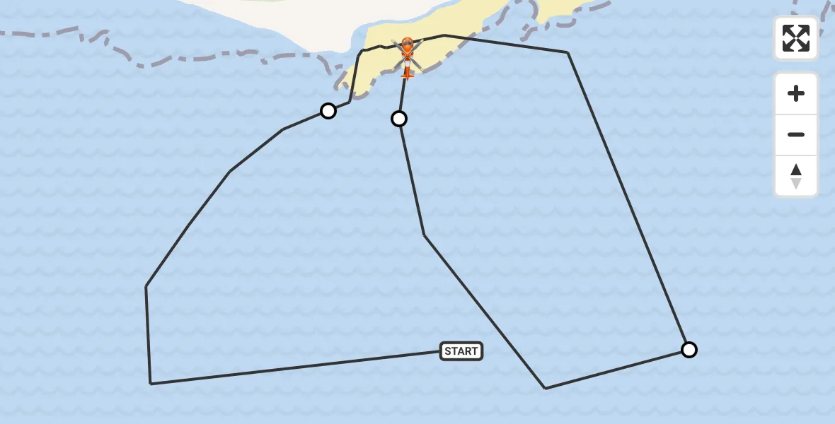Flight path map showing Coastguard Helicopter route from English Channel to Eastbourne