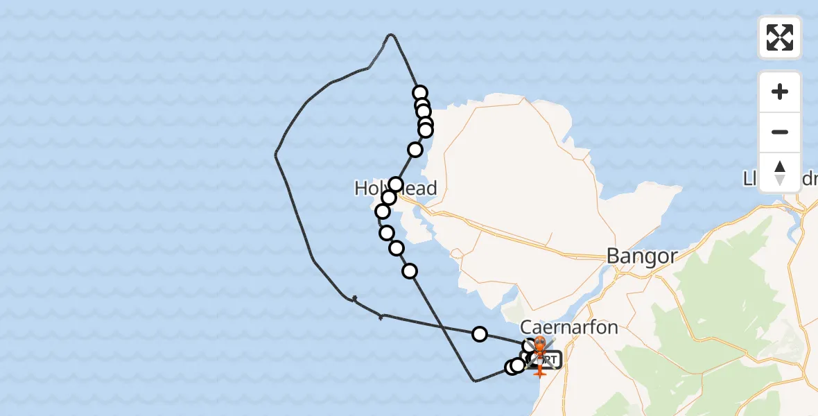 Flight route Coastguard Helicopter Caernarfon Airport - Caernarfon Airport, 29 April 2026, 20:03
