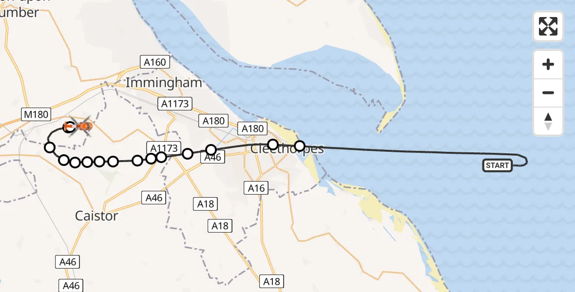 Flight route Coastguard Helicopter North Sea - Humberside Airport, 29 April 2026, 20:11