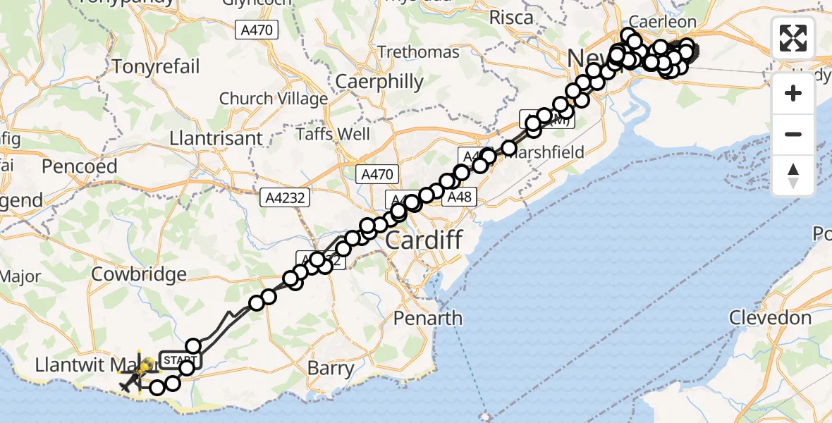 Flight route Police Helicopter Flemingston - MOD St Athan, 29 April 2026, 20:57