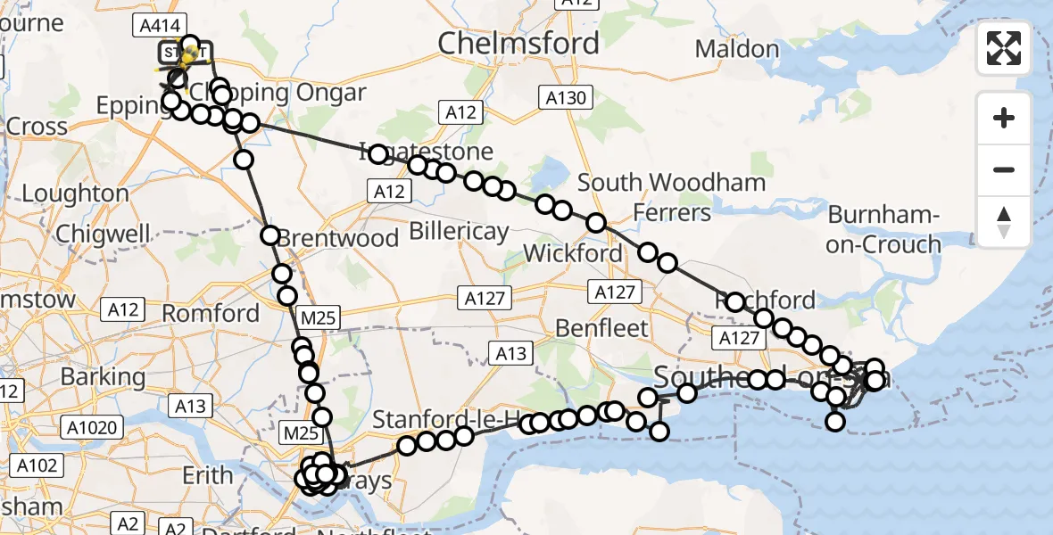 Flight path map showing Police Helicopter route from North Weald Airfield to North Weald Airfield