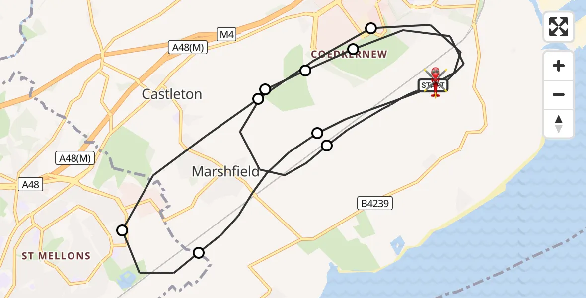 Flight path map showing Air Ambulance Helicopter route from Wentlooge to Wentlooge