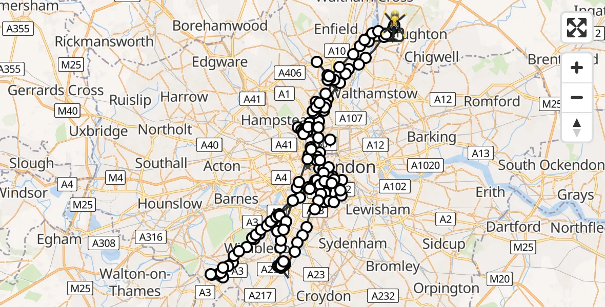 Flight route Police Helicopter Sewardstonebury - Metropolitan Police Air Support Unit Lippitts Hill, 29 April 2026, 22:11