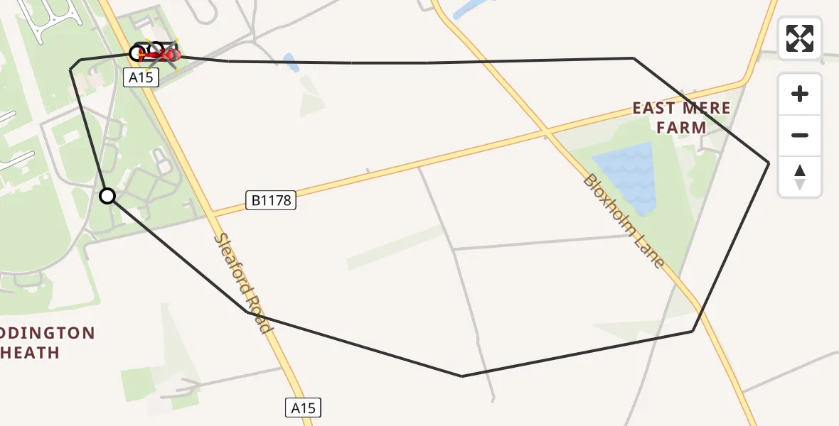 Flight route Air Ambulance Helicopter RAF Waddington - North Kesteven, 30 April 2026, 06:45
