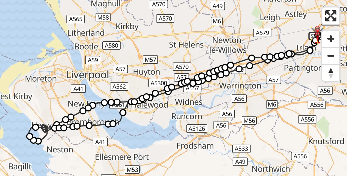 Flight route Air Ambulance Helicopter Manchester Barton Aerodrome - Manchester Barton Aerodrome, 30 April 2026, 07:17