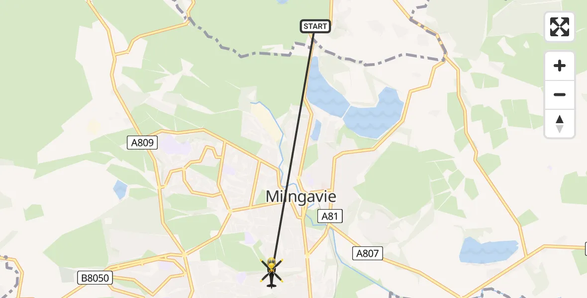 Flight path map showing Police Helicopter route from Mugdock to Glasgow