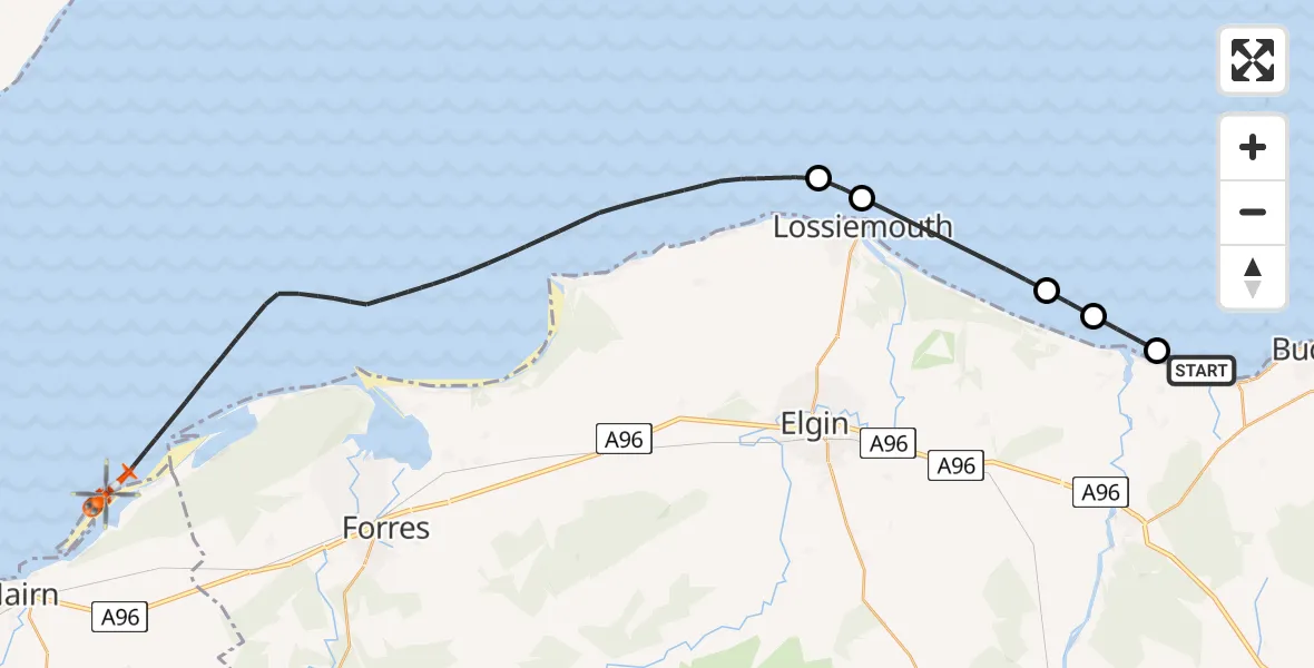 Routekaart van de vlucht: Coastguard Helicopter to North Sea