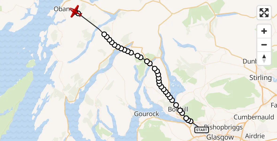 Flight route Air Ambulance Aircraft Clydebank - Argyll and Bute, 30 April 2026, 10:24