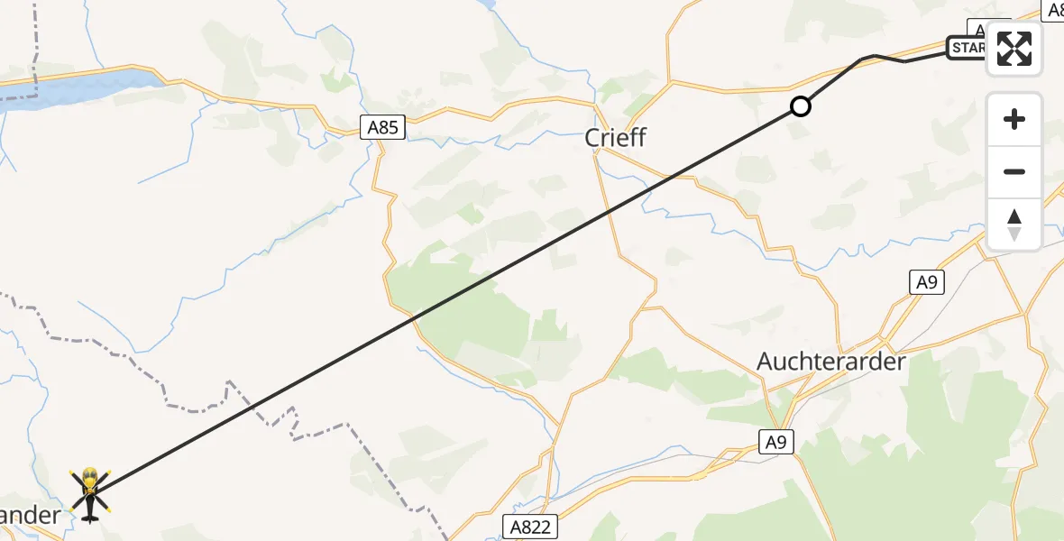 Flight path map showing Police Helicopter route from Gilmerton to Upper Drumbane