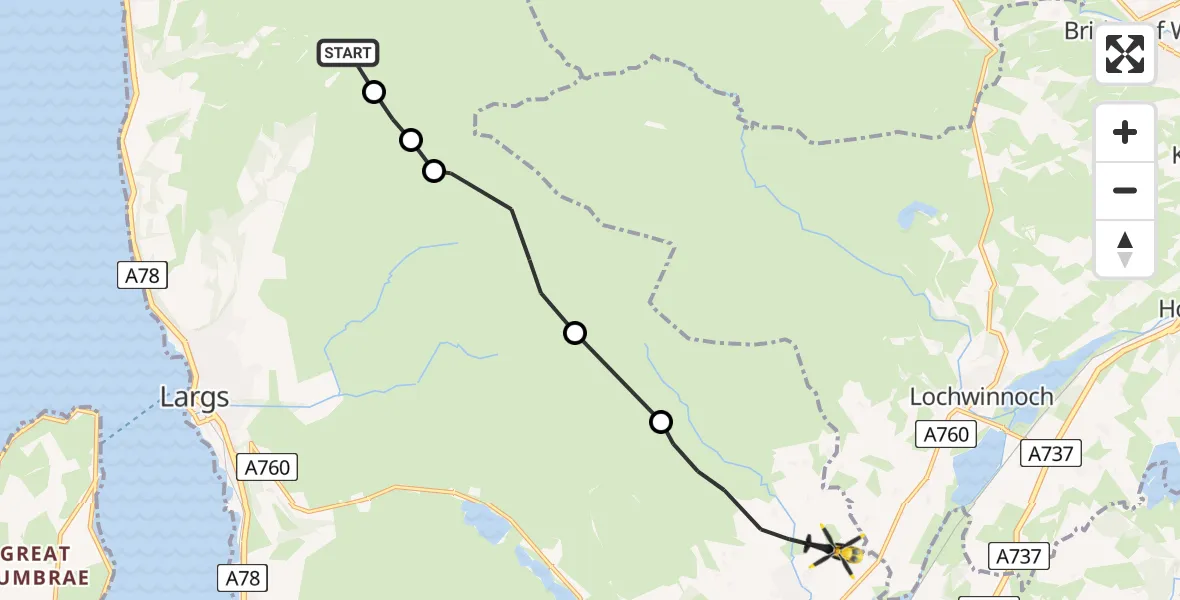 Flight path map showing Police Helicopter route from North Ayrshire to Kilbirnie