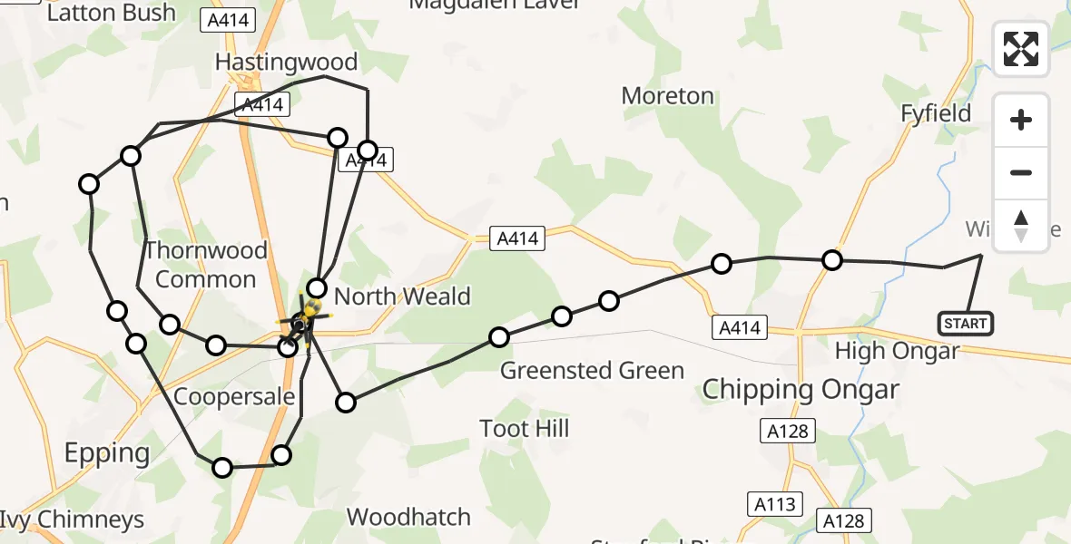 Flight route Police Helicopter High Ongar - North Weald Airfield, 30 April 2026, 11:40