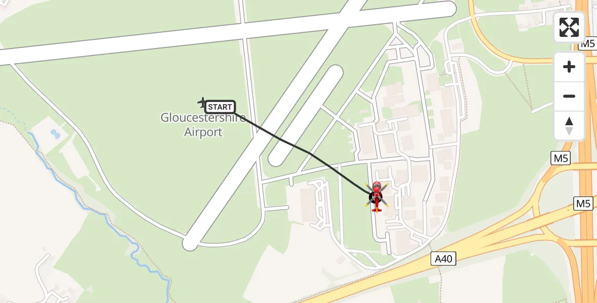 Flight route Air Ambulance Helicopter Gloucestershire Airport - Gloucestershire Airport, 30 April 2026, 12:08
