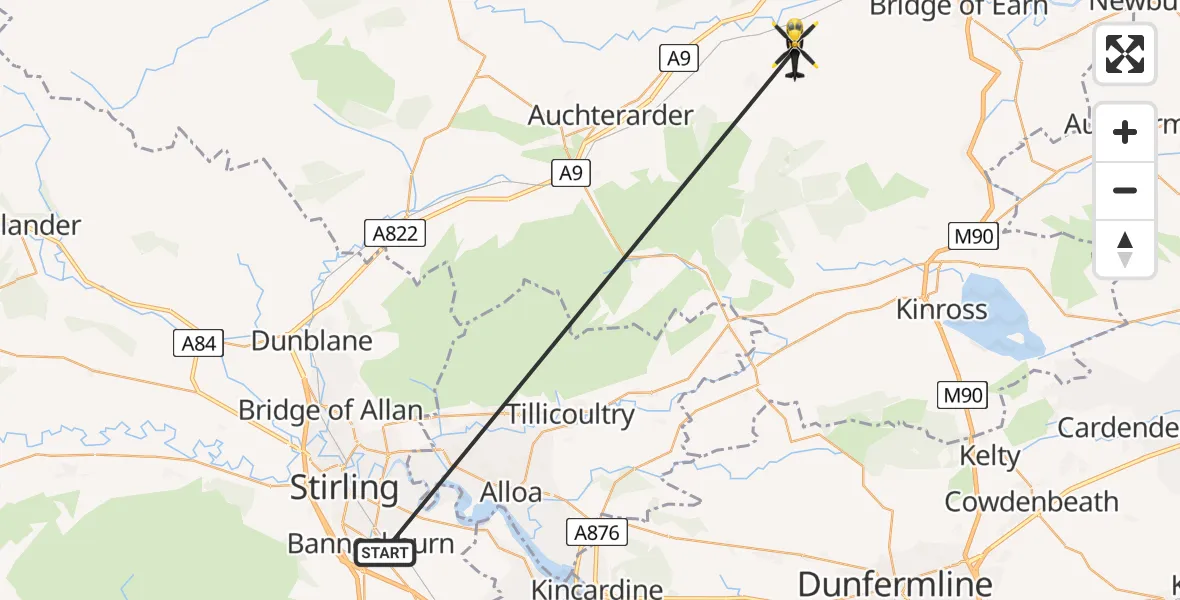 Flight route Police Helicopter Bannockburn - Forteviot, 30 April 2026, 13:06