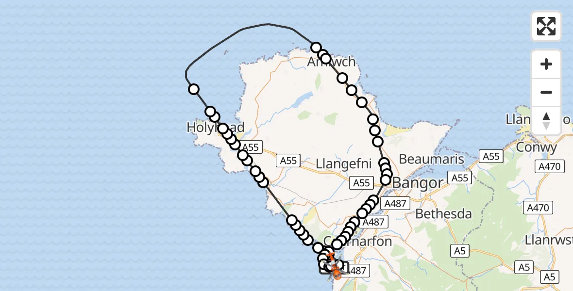 Flight route Coastguard Helicopter Caernarfon Airport - Caernarfon Airport, 30 April 2026, 13:09