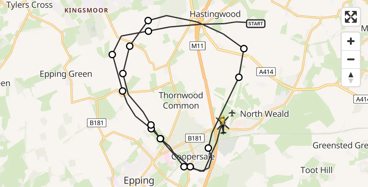 Flight route Police Helicopter North Weald Bassett - North Weald Airfield, 30 April 2026, 13:10