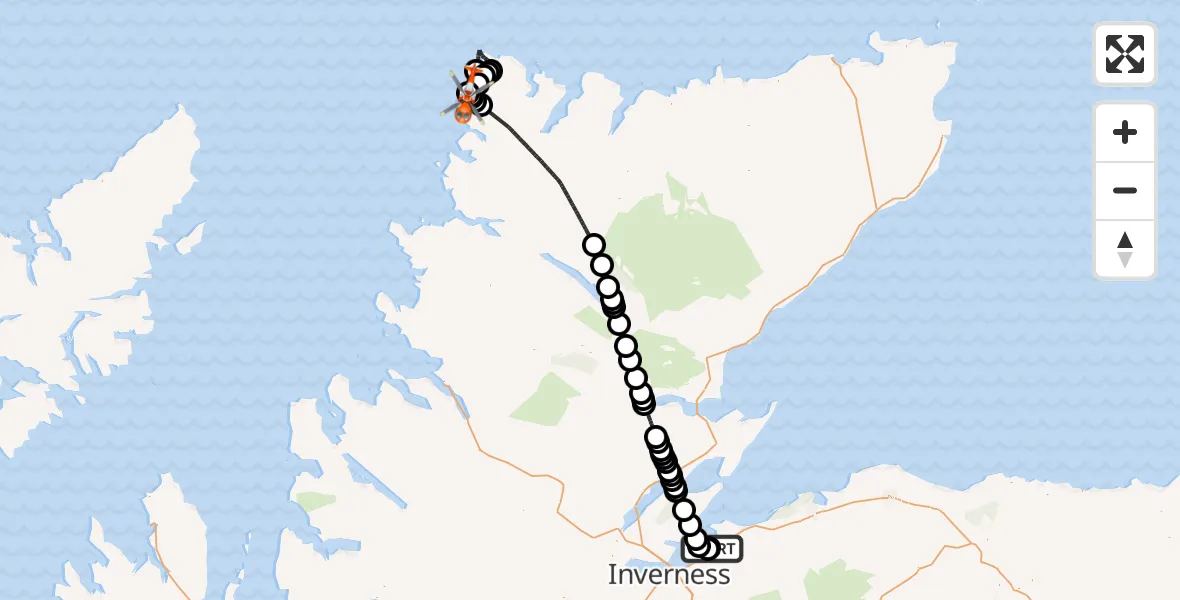 Flight route Coastguard Helicopter Inverness Airport - Inner Seas, 30 April 2026, 13:13