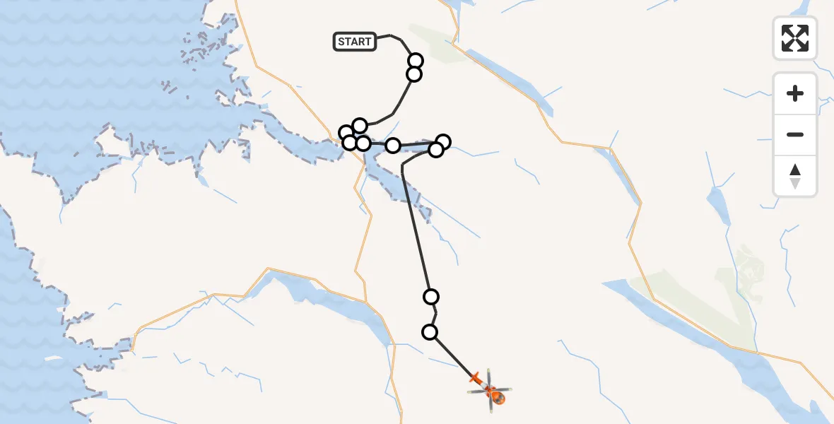 Flight path map showing Coastguard Helicopter route from Highland to Red Well