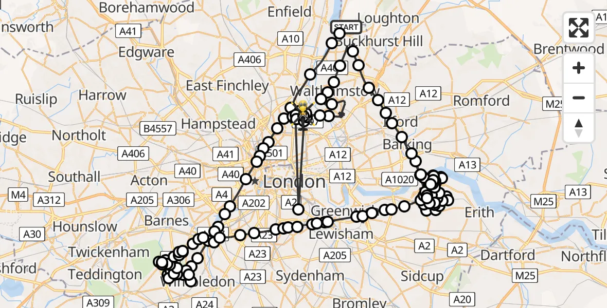 Flight path map showing Police Helicopter route from Chingford to West Hackney