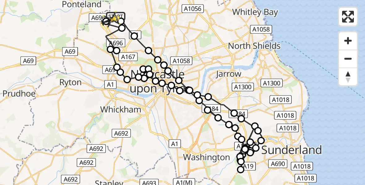 Flight route Police Helicopter Newcastle International Airport - Newcastle International Airport, 30 April 2026, 14:50