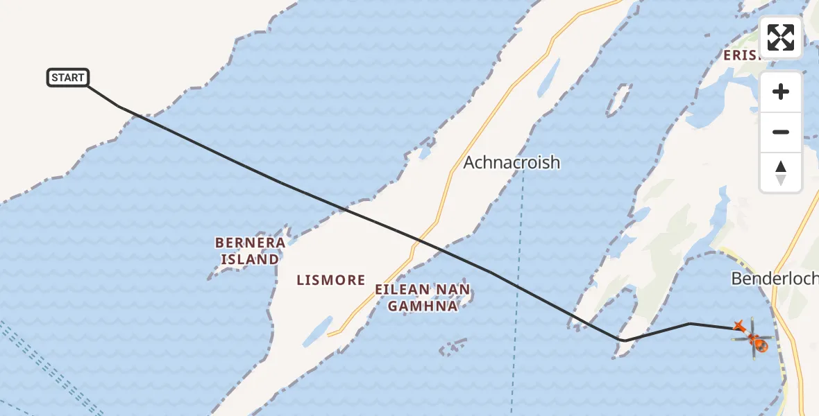 Flight path map showing Coastguard Helicopter route from Inner Seas to Inner Seas