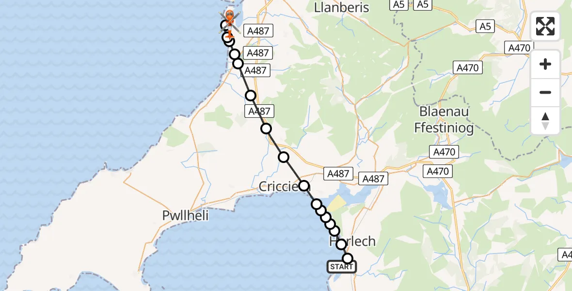 Routekaart van de vlucht: Coastguard Helicopter to Caernarfon Airport