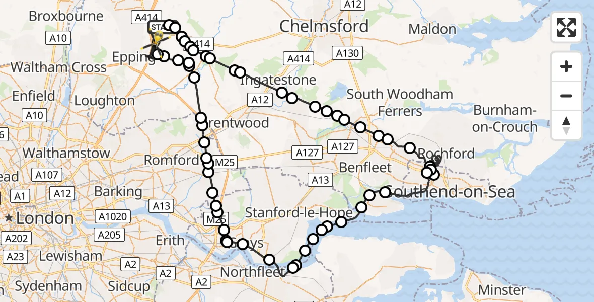 Flight path map showing Police Helicopter route from North Weald Bassett to Coopersale