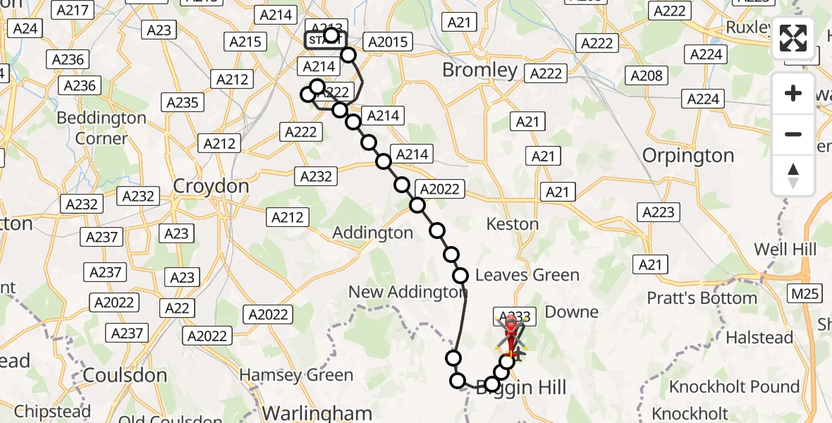 Routekaart van de vlucht: Air Ambulance Helicopter to London Biggin Hill Airport
