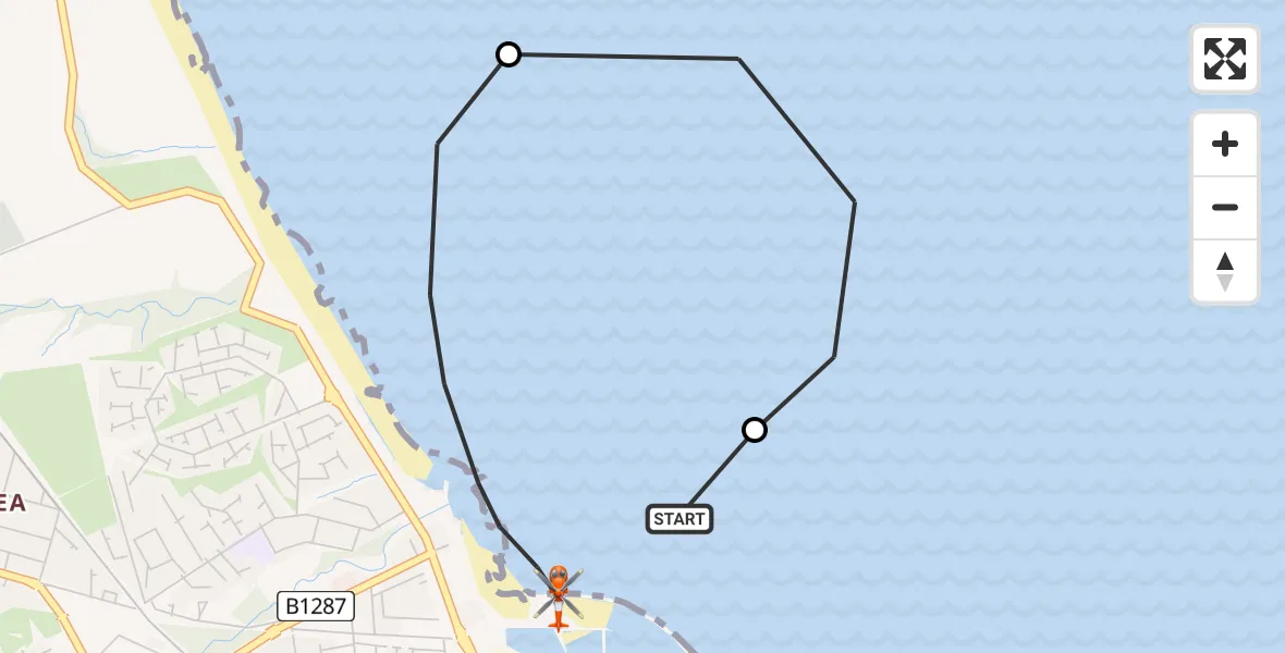 Flight path map showing Coastguard Helicopter route from Seaham to Seaham