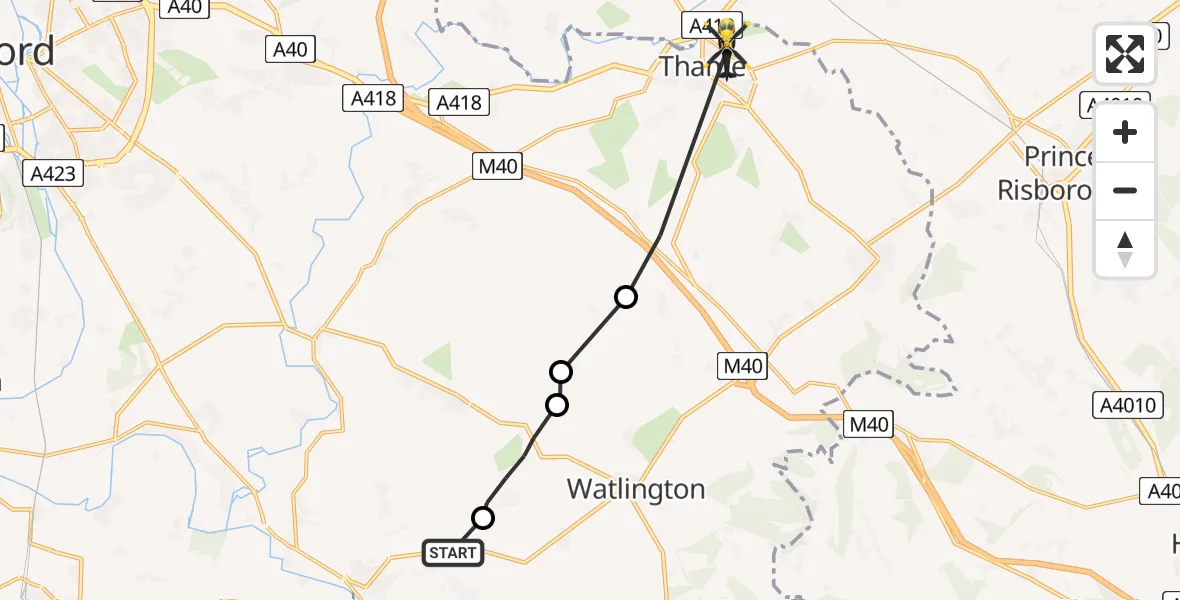 Flight path map showing Police Helicopter route from Ewelme to Haddenham