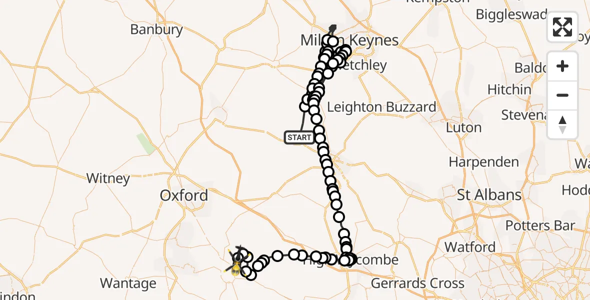 Flight path map showing Police Helicopter route from Quainton to Benson