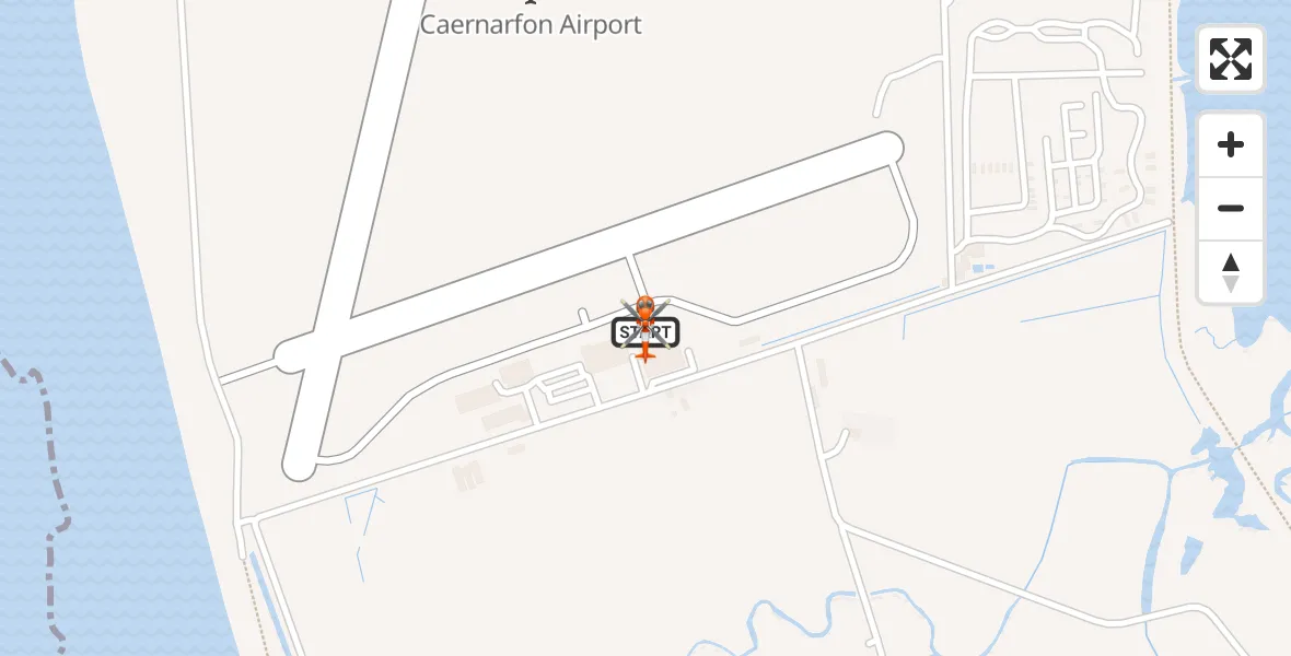 Flight path map showing Coastguard Helicopter route from Caernarfon Airport to Caernarfon Airport