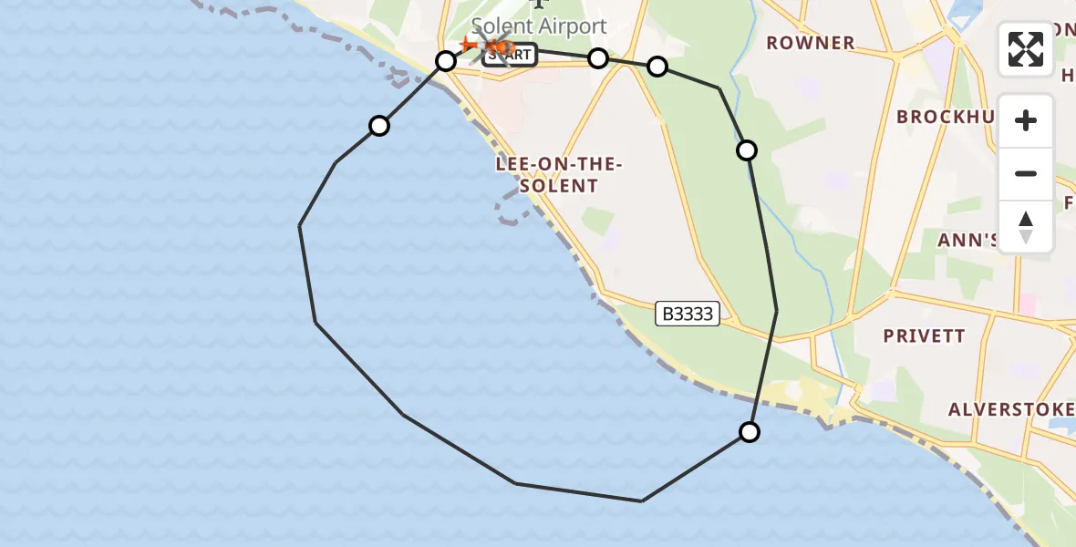 Flight path map showing Coastguard Helicopter route from Solent Airport to Solent Airport