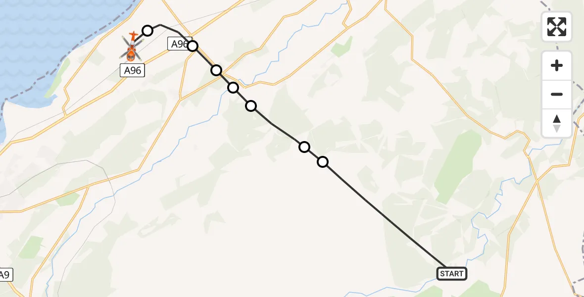 Flight path map showing Coastguard Helicopter route from Highland to Inverness Airport
