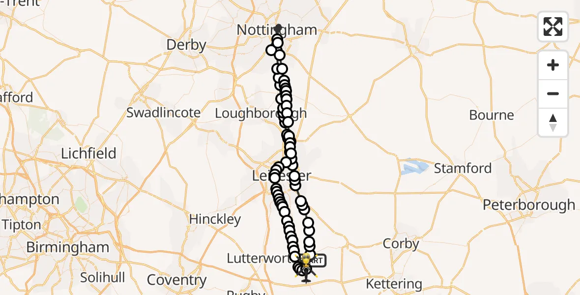Flight path map showing Police Helicopter route from Marston Trussell to Harborough
