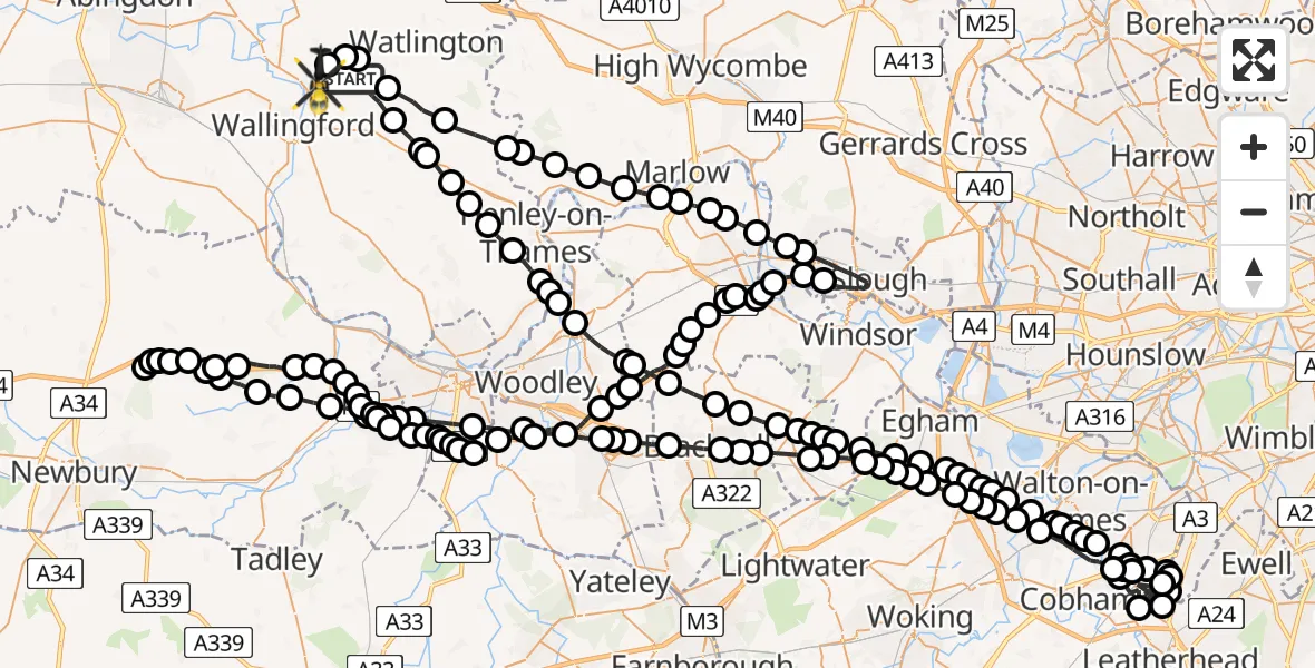 Flight route Police Helicopter Ewelme - Benson, 30 April 2026, 18:48