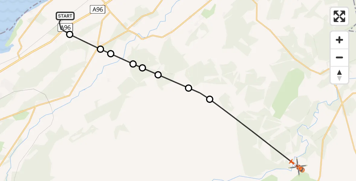 Flight path map showing Coastguard Helicopter route from Inverness Airport to Highland