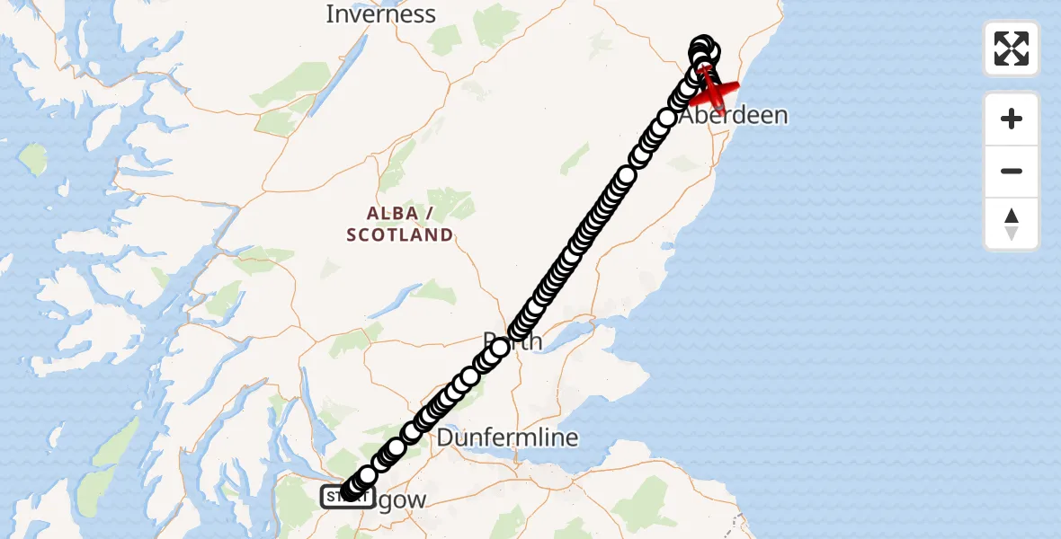 Flight route Air Ambulance Aircraft Glasgow Airport - Dyce and Stoneywood, 30 April 2026, 18:59