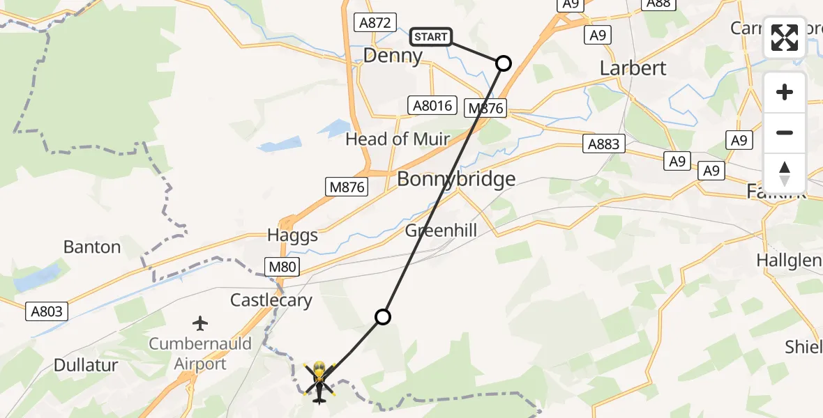 Flight route Police Helicopter Dunipace - Cumbernauld, 30 April 2026, 19:01
