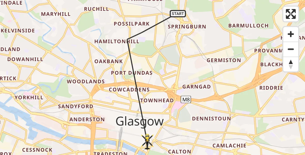 Flight path map showing Police Helicopter route from Glasgow to Glasgow