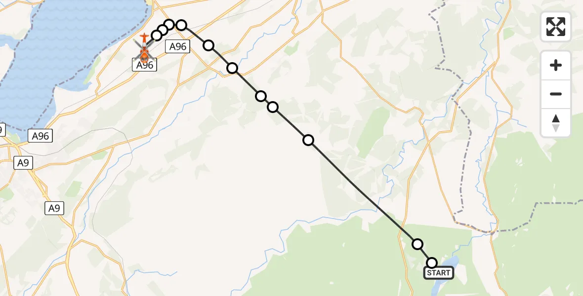 Flight path map showing Coastguard Helicopter route from Lochindorb to Inverness Airport
