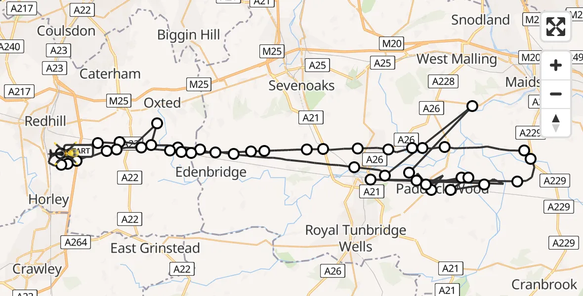 Flight route Police Helicopter South Nutfield - Redhill Aerodrome, 30 April 2026, 20:19