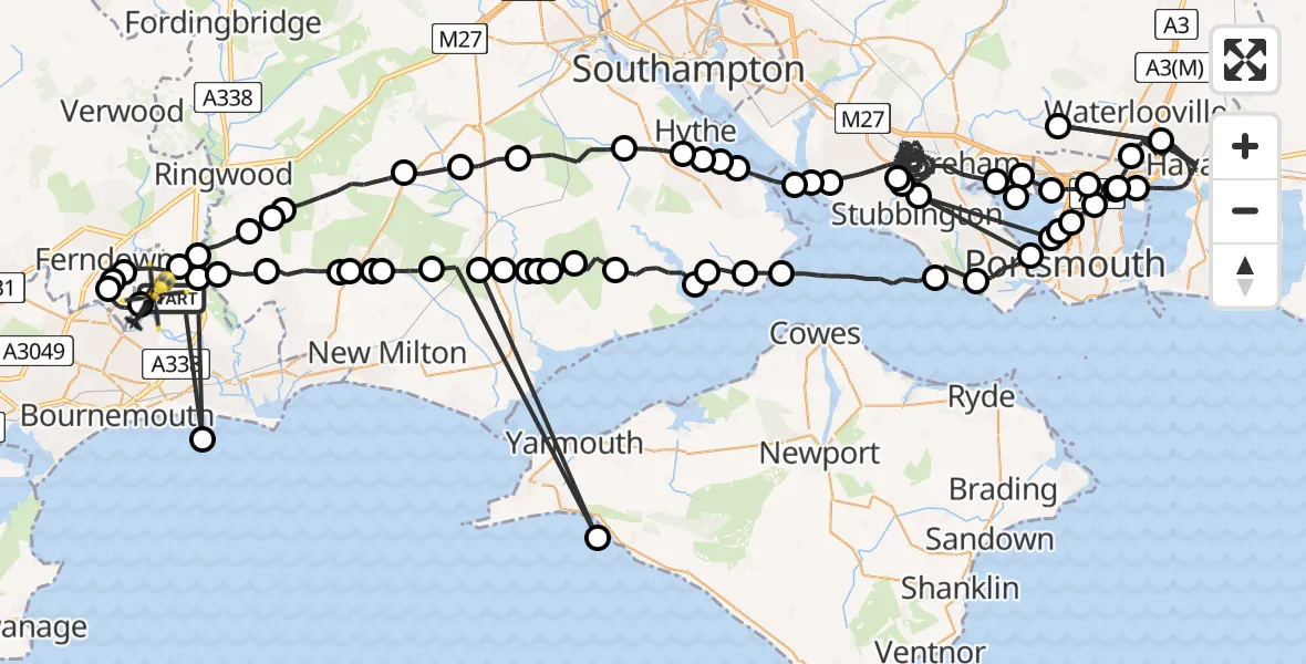 Flight path map showing Police Helicopter route from Bournemouth Airport to Bournemouth Airport