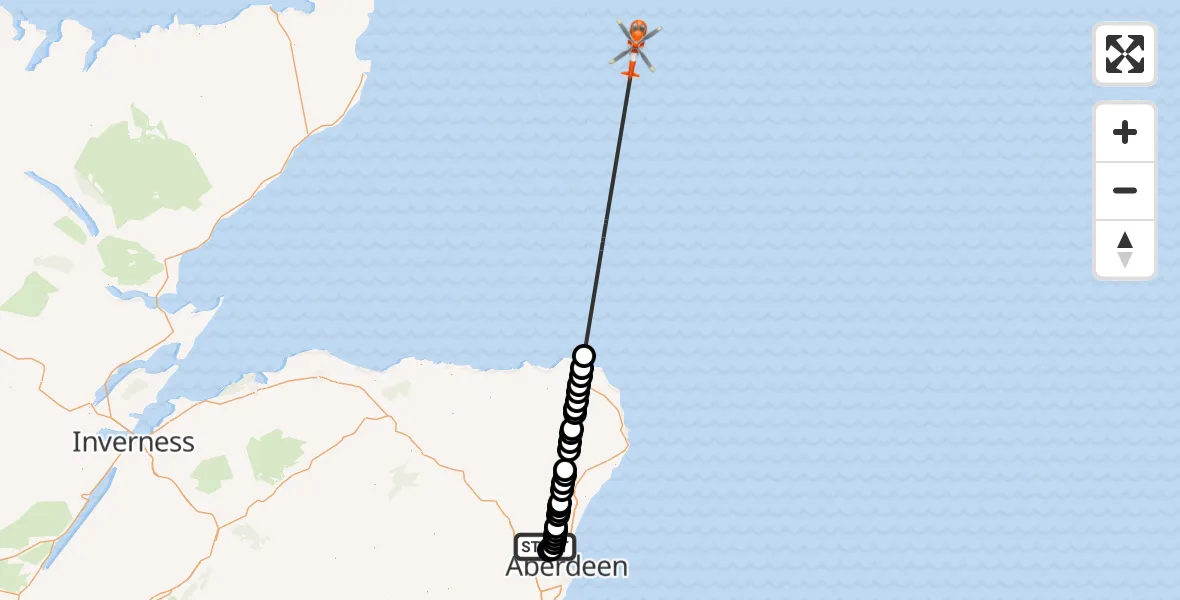 Flight route Coastguard Helicopter Aberdeen International Airport - North Sea, 30 April 2026, 20:39