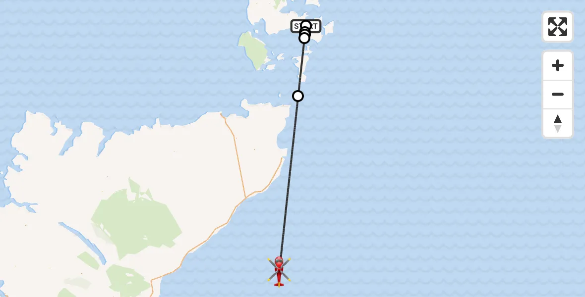 Flight route Air Ambulance Helicopter Kirkwall Airport - North Sea, 30 April 2026, 20:41
